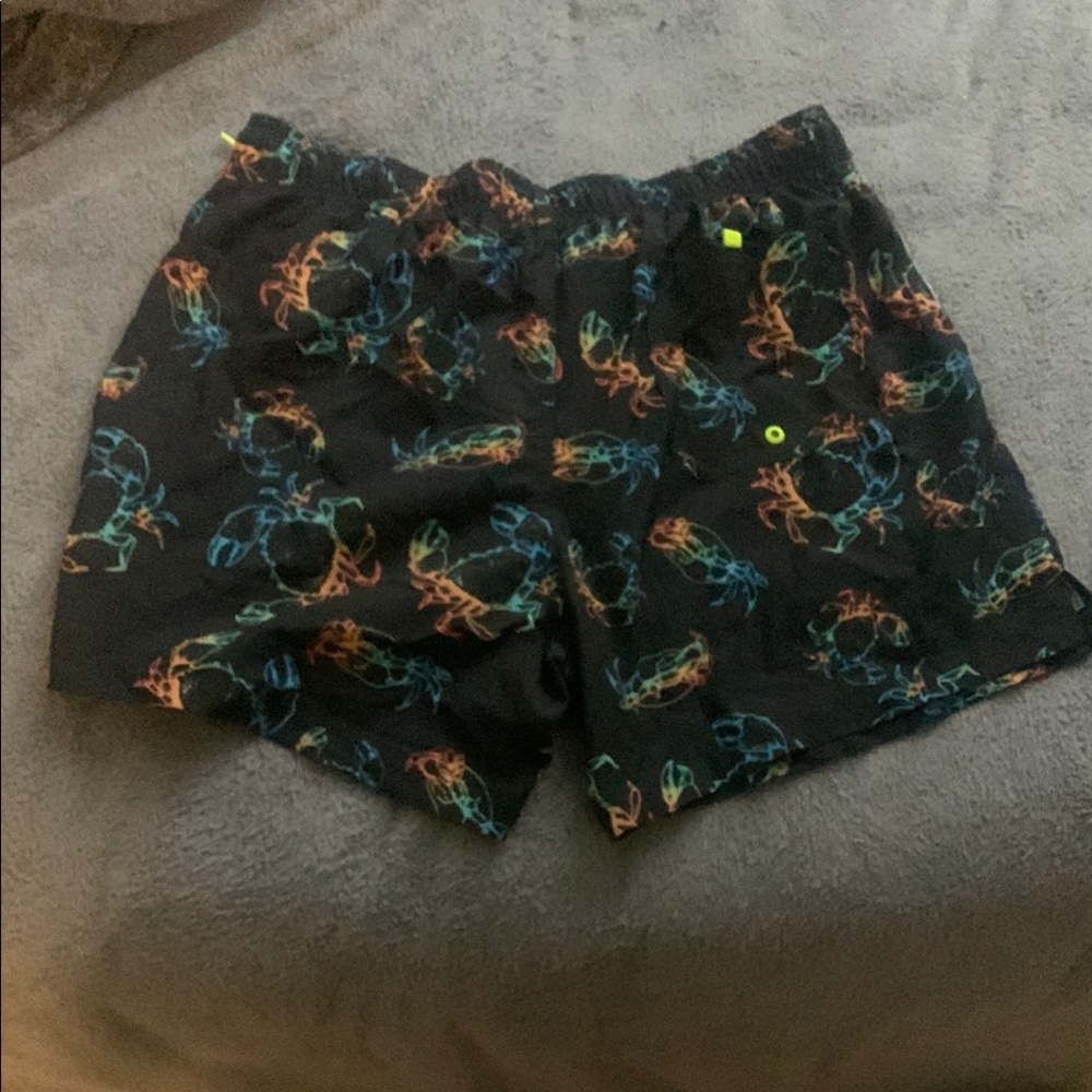 Crab Pattern Swim Shorts with Neon Drawstring - Picture 2 of 3